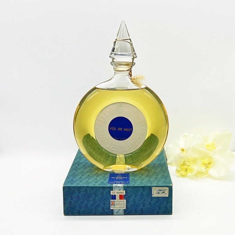 Rare 1950s Guerlain Vol de Nuit Perfume 500ml Sealed Bottle with Box , Vintage Eau de Cologne , Collectible French Perfume ,Flacon Montre image 6