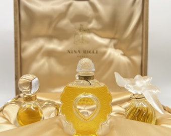 希少なニナ・リッチの香水セット、ラリックのクリスタルボトル4本×15ml
