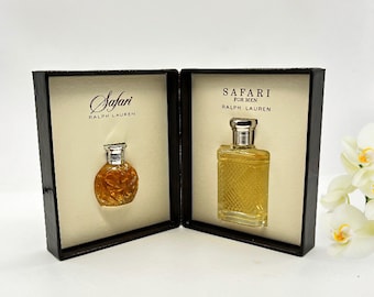 Safari Ralph Lauren, Set Two Perfume Miniature, Elegant collection box , Vintage Fragrances 90s, Gift Idea