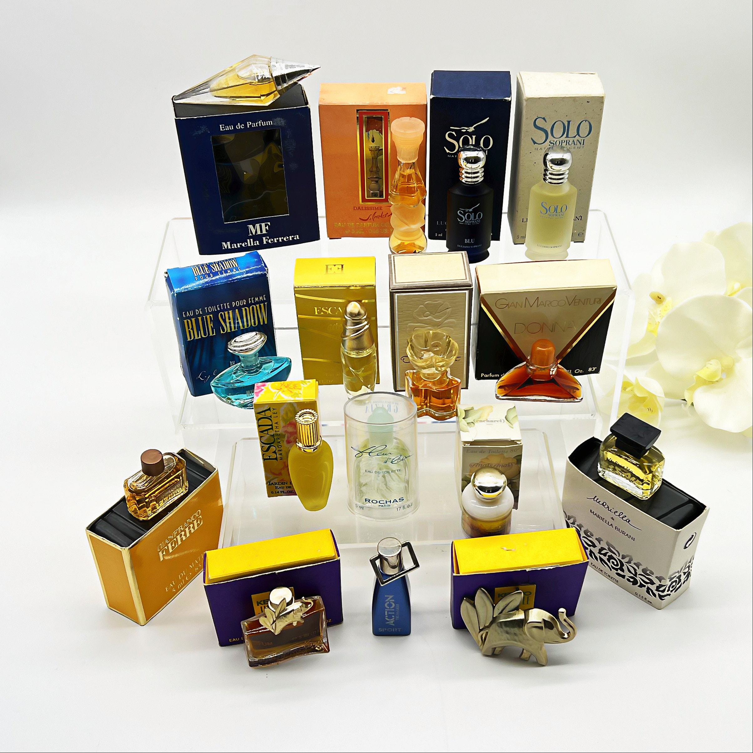 Lot of 15 Miniature Perfume Bottles, and Brooch, Vintage