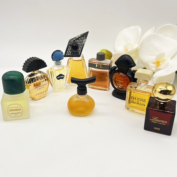 Lot of 9  Miniature Perfume Bottles, Vintage 80s 90s, Panthere de Cartier, Shalimar, Ralph Lauren... Perfume samples, Parfum, EDT, Gift Idea