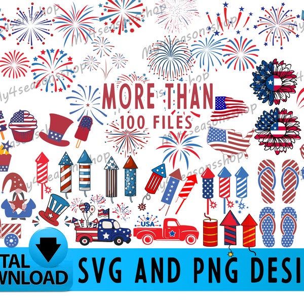 4th Of July Svg Bundle Fireworks Svg & Png 4th of July firework more than 100 files  fireworks  Png Svg elements fireworks clipart PNG files