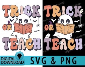 Rolig spöklärare Halloween Svg Trick or Teach Png, Trick or Teach Svg Retro Halloween Svg Halloweenlärare Spooky Elementary Svg & Png