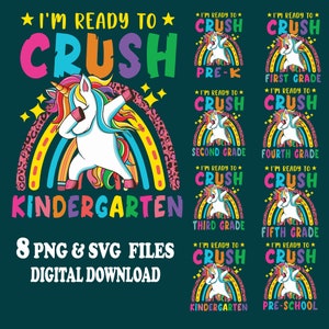 Back to School Girls Unicorn Png & Svg Bundle I&#39;m Ready To Crush PNG Bundle, Grade SVG Bundle Unicorn Girls Back To school Girls Png Bundle