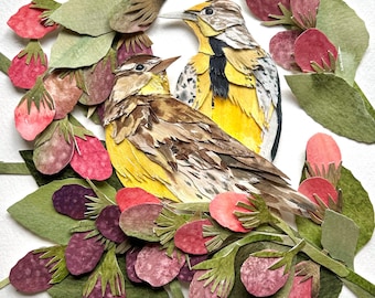 Original Framed Paper Meadowlark /Original Bird Art