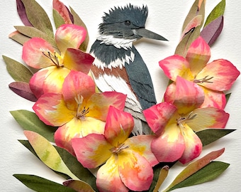 Original Framed Paper Kingfisher/Bird Art