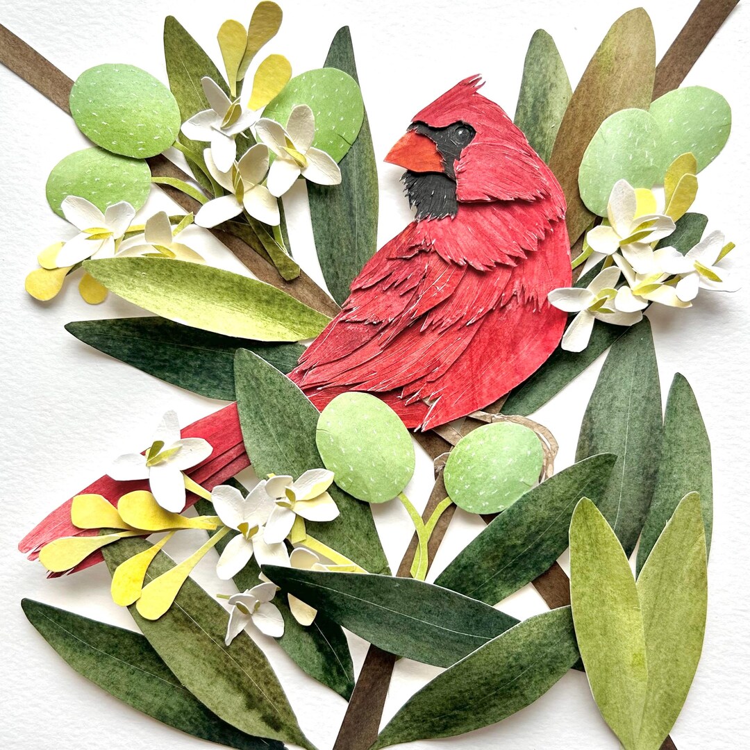 Original Framed Paper Cardinal/original Bird Art - Etsy