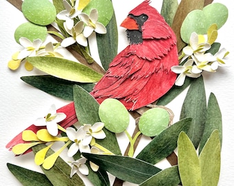 Original Framed Paper Cardinal/Original Bird Art