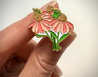Enamel Pink Cone Flower Pin