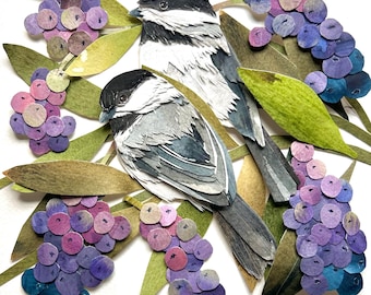Original Framed Paper Chickadee /Original Bird Art