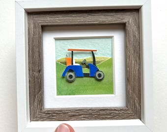 Arte de golf en miniatura enmarcado /Arte de papel original