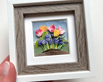 Framed Miniature Floral Landscape /Original Paper Art
