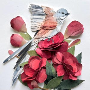 Pigliamosche originale con coda a forbice in carta incorniciata/Arte originale di uccelli