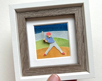 Framed Miniature Baseball Art /Original Paper Art