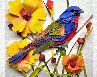 Limited Giclee Painted Bunting Print/Bird Fine Art Print