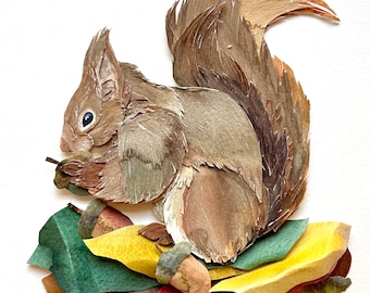 Original Framed Paper Cut Squirrel /Original Animal Art