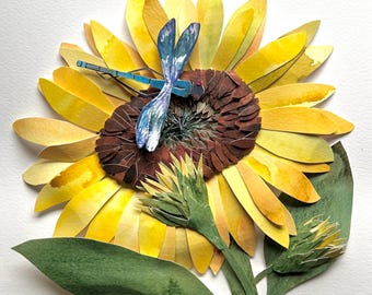 Original Framed Paper Sunflower/Floral Art