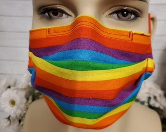 RAINBOW Pocket face mask with filter with pocket for filter with flat wire nose piece with pleats pleated made in usa, USA made