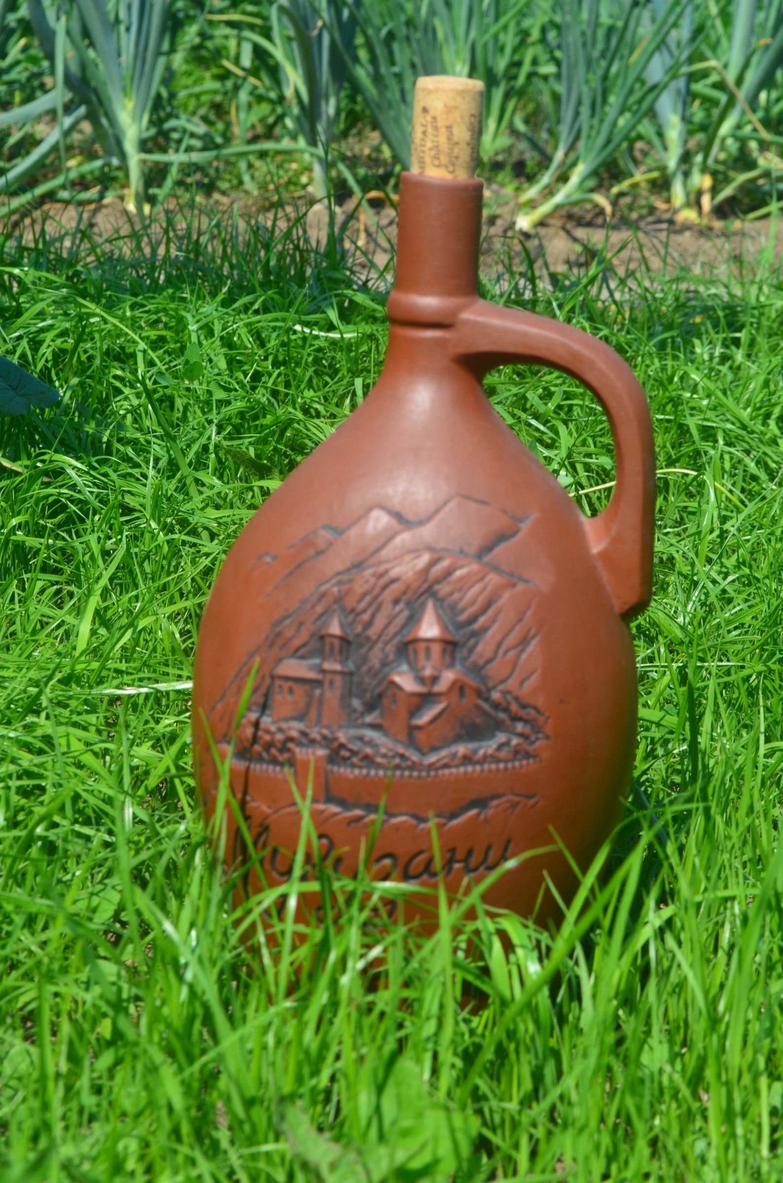Ceramic wine bottle Clay Jug Grapes leaves Matte Brown Clay | Etsy