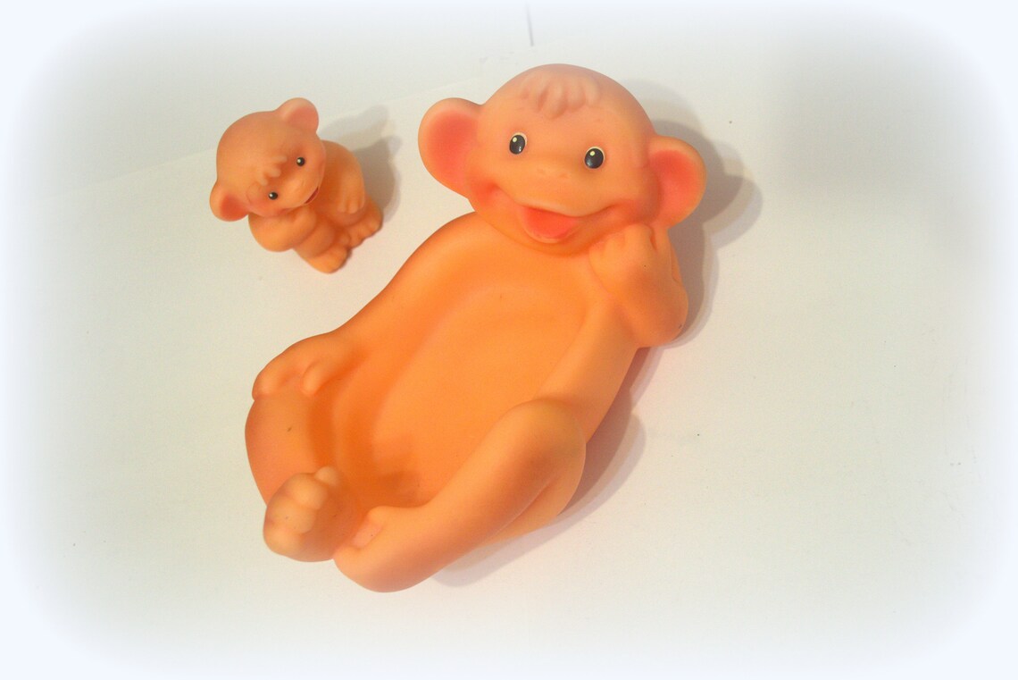 Set of 2 bathing toy rubber soap dish Mother monkey and ...