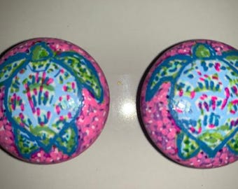 Hand Painted Cabinet Knobs / Drawer Pulls - Purple Turtles