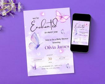 Purple Butterfly Enchanted to Meet You Invitation Template for Baby Shower or Gender Reveal, Swiftie Enchanted Baby shower Invite