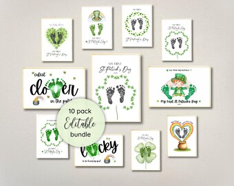 St Patricks Day Handprint Footprint Craft, Baby Footprint Art Keepsake (Set of 10) Digital Download