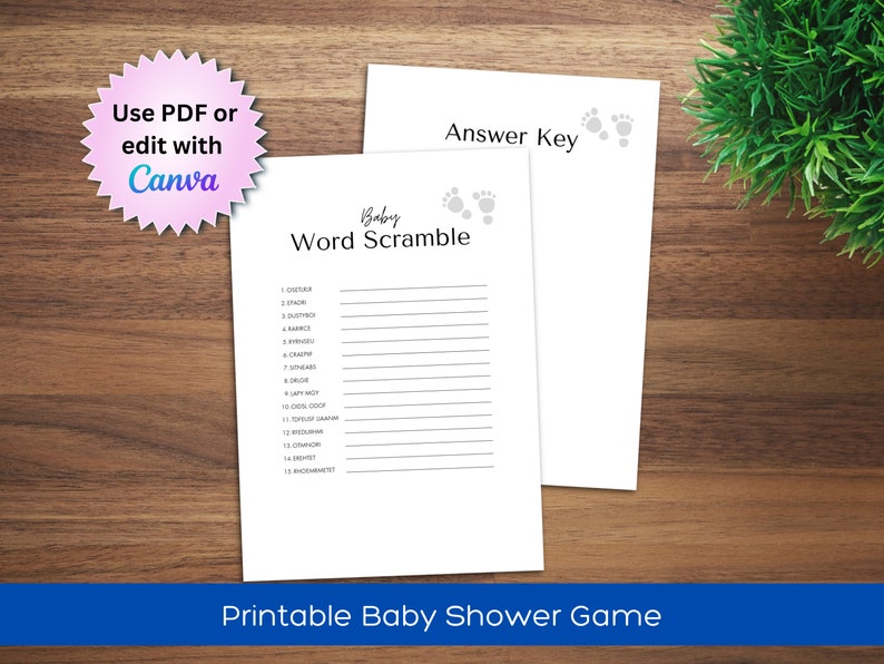 Editable Word Scramble Baby Shower Game With Answer Key, Baby Shower