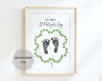 Editable My First St Patrick's Day Handprint Footprint Arts and Crafts for babies, infants and toddlers, DIY Keepsake (Digital Download)