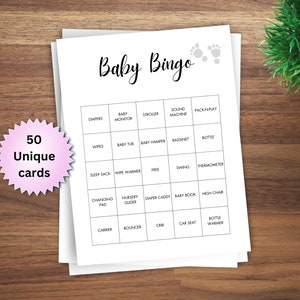 50 Baby Bingo Cards, Printable Prefilled Baby Shower Bingo Cards ...