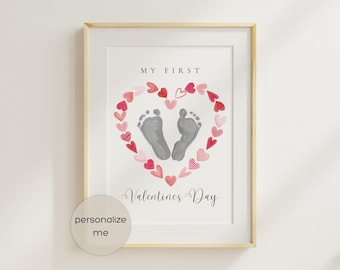 First Valentine's Day Footprint Art, Baby Valentine Craft, Valentine's Day gift from baby, Valentine Footprint Printable, canva template