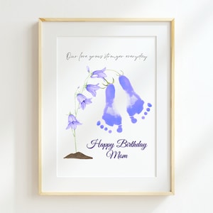 Mama Geburtstag Floral druckbare Fußabdruck Kunsthandwerk Baby Andenken Geschenk, Geburtstagsgeschenk für Mama vom Baby, Geburtstagskarte für Mama