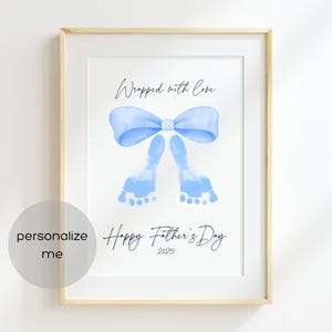 Emballé avec amour pour la fête des pères, souvenir artistique et artisanal d'une empreinte de bébé, cadeau imprimable pour la fête des pères des enfants à papa, cadeau empreinte de pied
