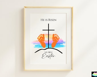 He is Risen Printable Easter Arts and Craft Keepsake Gift for kids, My First Easter Footprint Craft Keepsake, Jesus is Risen