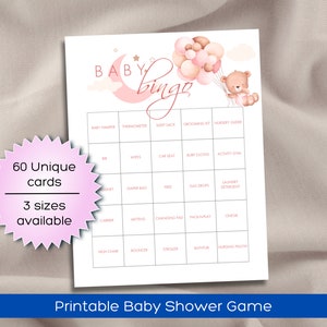 60 beer babyshower bingospelkaarten, voorgevulde babyshower bingokaarten voor babyshower of gender Reveal, babybingo, babybingo