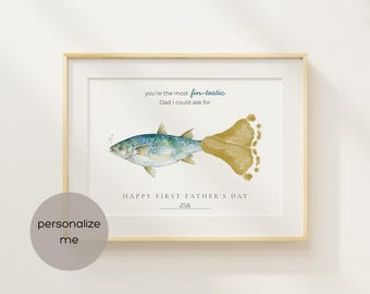 First Fathers Day Fishing dad gift from baby | Footprint Craft for babies, infants, toddlers and kids | editable w Canva