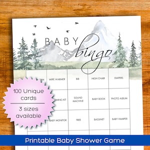 100 Woodlands Baby Shower Bingo Spielkarten, vorgefüllte Baby Shower Bingo Karten zur Babyparty oder Gender Reveal, Let the Adventure Begin