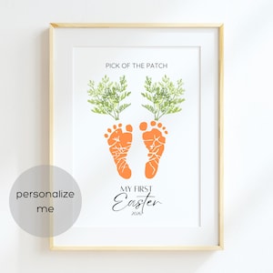 Mijn eerste paasknutsels voor baby's, baby's of peuters | Pick of the Patch Wortel Pasen Footprint Art | Baby eerste paascadeau (bewerkbaar)