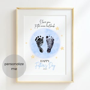 Te amo hasta la luna y de regreso Huella de mano para el Día del Padre, imprimible, manualidades, regalo de recuerdo para papá de los niños, tarjeta con huella de mano
