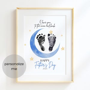 Ik hou van je tot de maan en terug Afdrukbare voetafdruk vaderdag, Vaderdag Art Craft DIY, Vaderdagcadeau cadeau van kinderen, Footprint Art-kaart