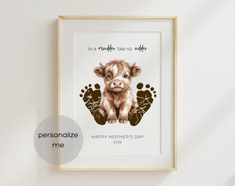 Cow Footprint Art for infants | Funny Mothers Day gift for new mom | edit with Canva