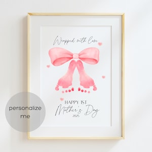 Eerste 1e Moederdag Babyvoetafdruk Kunst en ambacht Afdrukbaar aandenken cadeau voor eerste keer moeder van kinderen | DIY-cadeau voor kersverse moeder