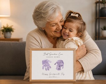 Grandparents Day Handprint Craft Gift for Grandma, DIY Keepsake gift from toddler, Canva Template