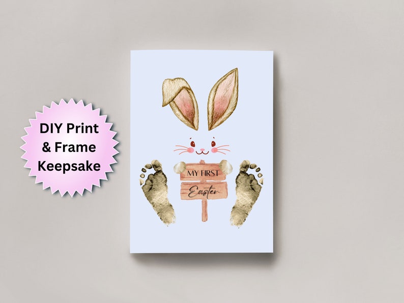 My First Easter Footprint Art Keepsake, Printable Baby First Easter Keepsake Gift for kids, Easter Gift Footprint Craft image 3