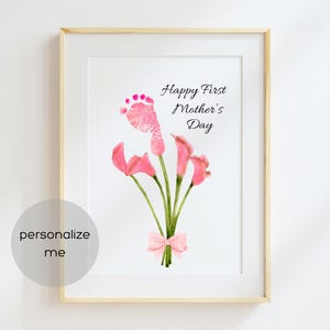 Primo mazzo di fiori per la festa della mamma, impronta del piede del bambino, stampabile, regalo ricordo per la prima mamma dai bambini