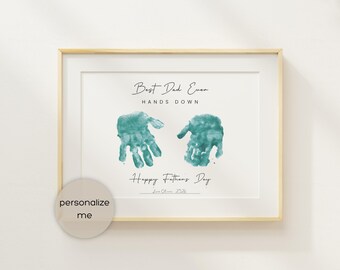 Best Dad Ever Fathers Day gift from kids | Fathers Day Handprint Keepsake gifts for dad who has everything | editable with Canva Template