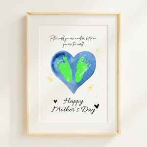 Printable Mother's Day Footprint arts and Craft Keepsake, 'You Are the the World' Earth Craft Keepsake for Mom, Craft gift to Mom