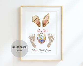Mi primer letrero de Pascua para imprimir / Manualidad de huellas de conejito de Pascua para bebés, niños pequeños y niños (editable)