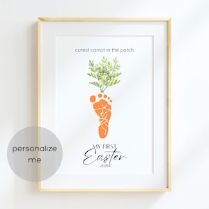 編集可能な「初めてのイースタークラフト」新生児、赤ちゃん、幼児向けの記念品クラフト | かわいい「Carrot in the Patch」イースターの足跡アート