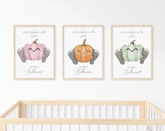 Baby First Halloween Pumpkin Footprint Art Bundle - set of 3 (editable)